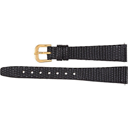 Leather Flat Lizard Grain Watch Strap Band Black Ladies 14mm 6 1/2" Length