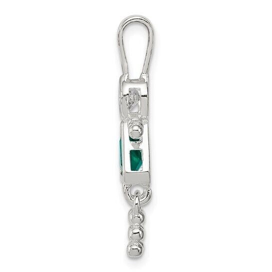 Sterling Silver Rhodium-plated CZ and Birthstone Green May Glass Girl Pendant