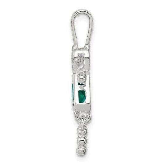 Sterling Silver Rhodium-plated CZ and Birthstone Green May Glass Girl Pendant