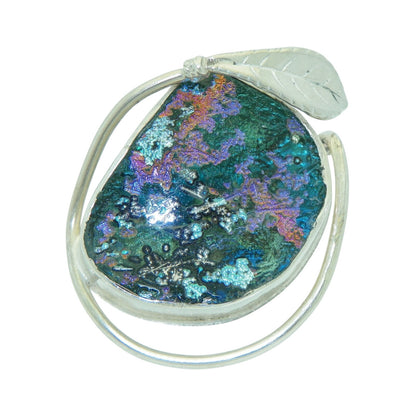 Handcrafted Sterling Silver Leaf Pendant/Pin With Multicolor Glass Stone Design 14.0g Dual Use Jewelry Piece Elegant Accessory