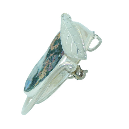 Handcrafted Sterling Silver Leaf Pendant/Pin With Multicolor Glass Stone Design 14.0g Dual Use Jewelry Piece Elegant Accessory