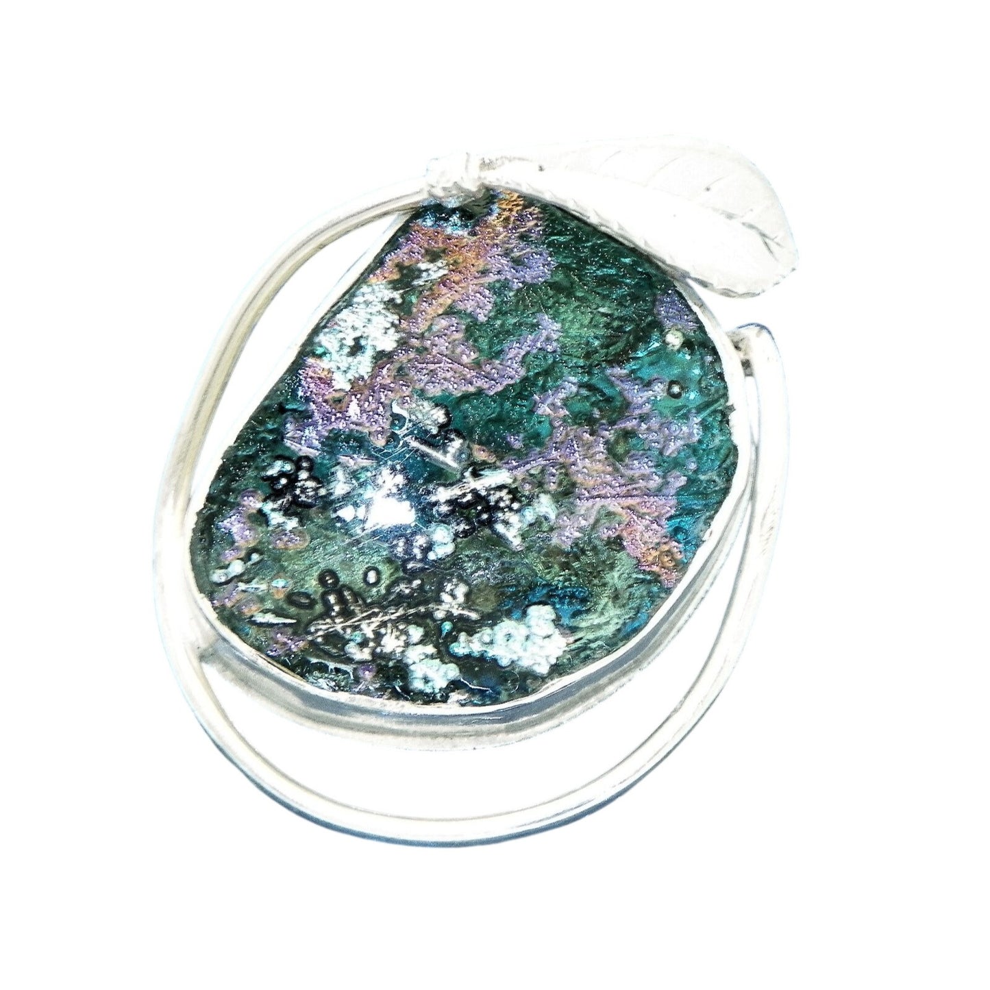 Handcrafted Sterling Silver Leaf Pendant/Pin With Multicolor Glass Stone Design 14.0g Dual Use Jewelry Piece Elegant Accessory