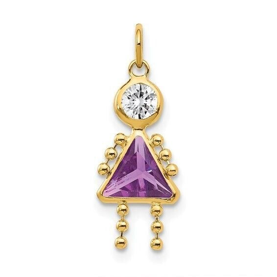 10k Yellow Gold Cubic Zirconia and February Girl Birthstone Charm Pendant