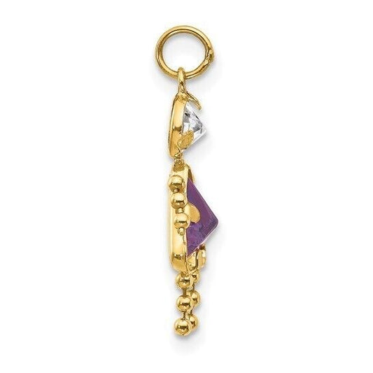 10k Yellow Gold Cubic Zirconia and February Girl Birthstone Charm Pendant
