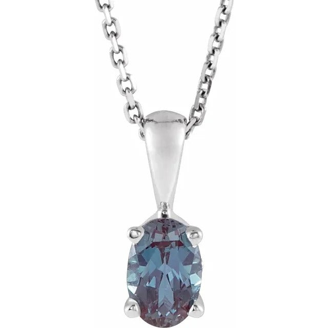 June Birthstone Lab-Grown Alexandrite 16-18" Necklace .925 Sterling Silver