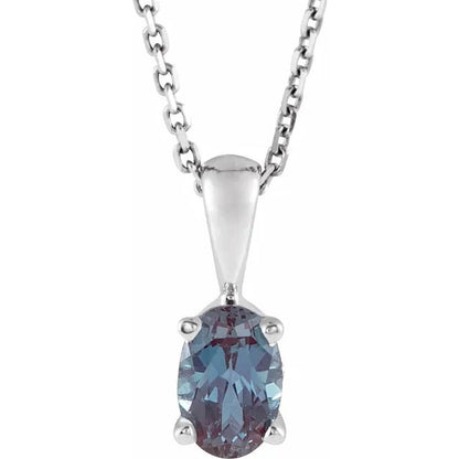 June Birthstone Lab-Grown Alexandrite 16-18" Necklace .925 Sterling Silver