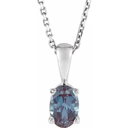 June Birthstone Lab-Grown Alexandrite 16-18" Necklace .925 Sterling Silver