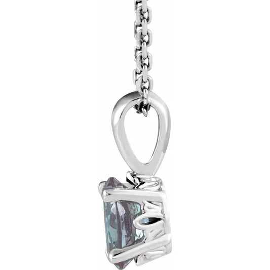June Birthstone Lab-Grown Alexandrite 16-18" Necklace .925 Sterling Silver