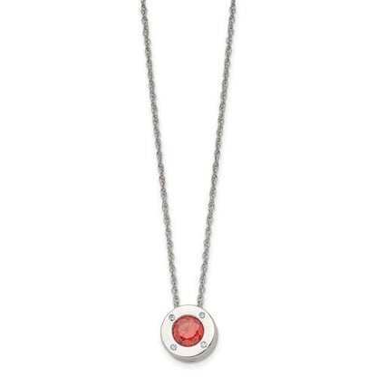 July Red Birthstone Pendant 20 inch Loose Rope Chain Stainless Steel