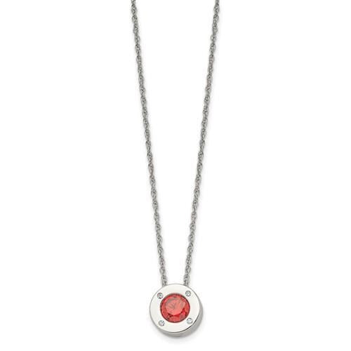 July Red Birthstone Pendant 20 inch Loose Rope Chain Stainless Steel