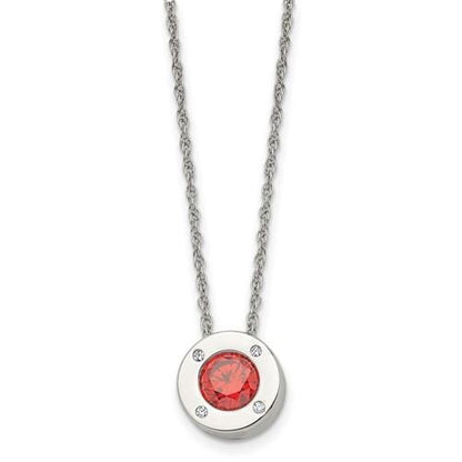 July Red Birthstone Pendant 20 inch Loose Rope Chain Stainless Steel