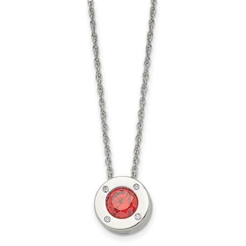 July Red Birthstone Pendant 20 inch Loose Rope Chain Stainless Steel