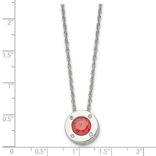 July Red Birthstone Pendant 20 inch Loose Rope Chain Stainless Steel
