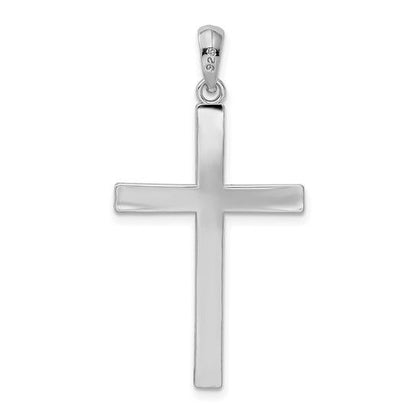 Sterling Silver Latin Cross Pendant Textured Back 1.5 Inch Long