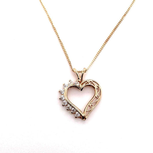 Cubic Zirconia Heart Pendant with 18 inch Chain REAL Solid 10k Yellow Gold 2.0g