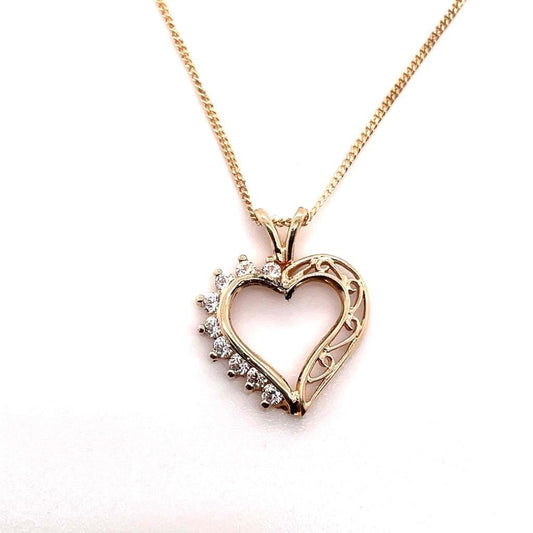 Cubic Zirconia Heart Pendant with 18 inch Chain REAL Solid 10k Yellow Gold 2.0g