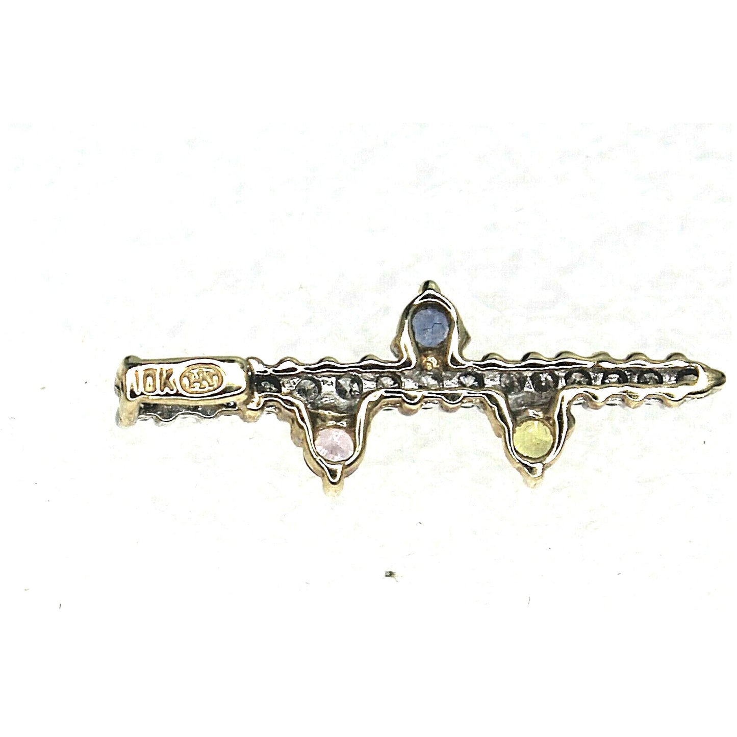 Sapphire and Diamond Pendant REAL SOLID 10 k White GOLD 1.1 g