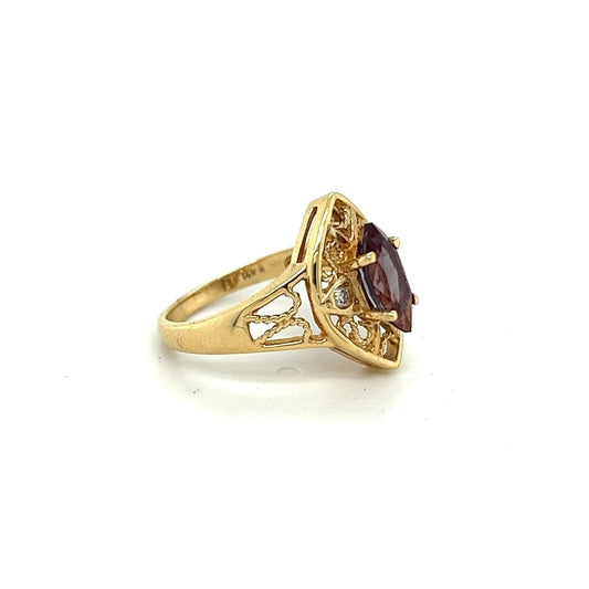 Imitation Alexandrite and Diamond Ring REAL Solid 14k Yellow Gold 4.0g Size 6.5