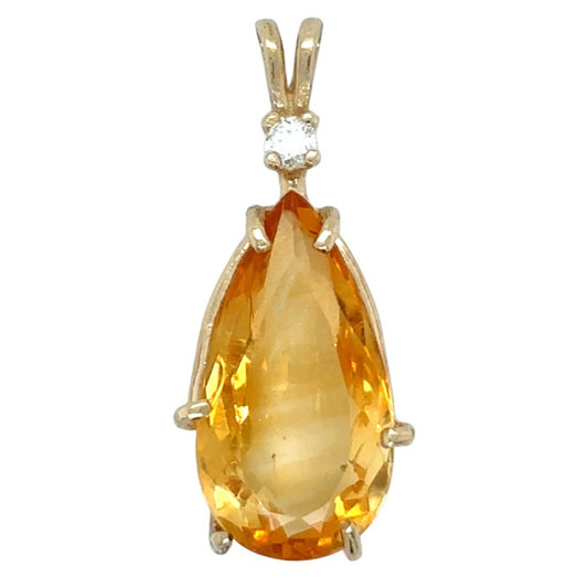 14k Yellow Gold Citrine & Diamond Pendant 3.0g