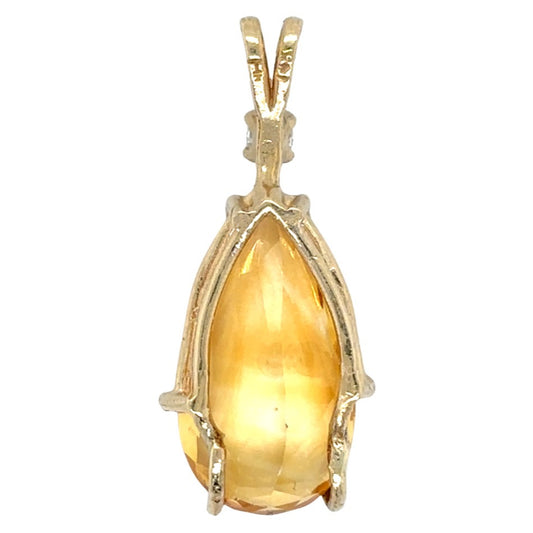 14k Yellow Gold Citrine & Diamond Pendant 3.0g