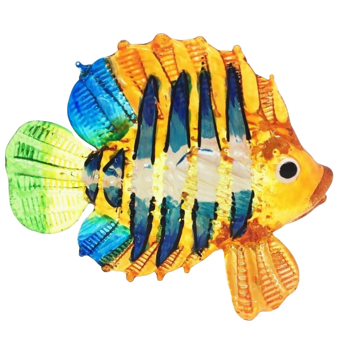 2¾" Long Yellow Blue Regal Angelfish with Green Tail Hand Blown Glass Figurine