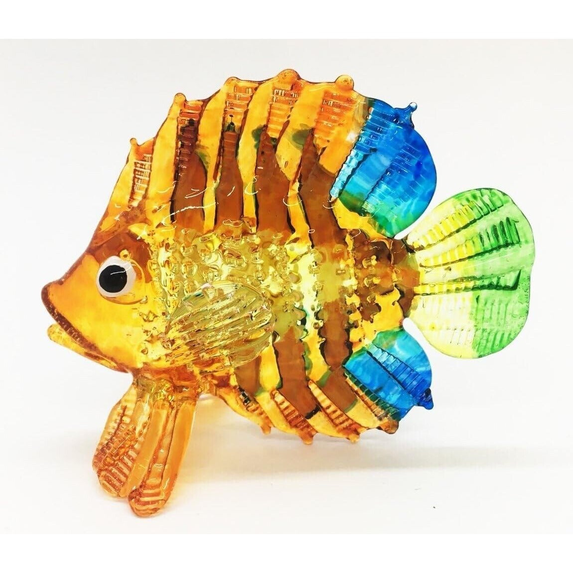 2¾" Long Yellow Blue Regal Angelfish with Green Tail Hand Blown Glass Figurine