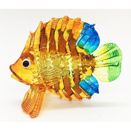 2¾" Long Yellow Blue Regal Angelfish with Green Tail Hand Blown Glass Figurine