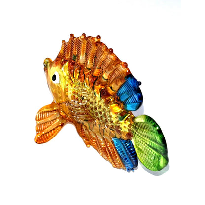 2¾" Long Yellow Blue Regal Angelfish with Green Tail Hand Blown Glass Figurine