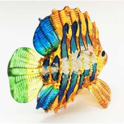 2¾" Long Yellow Blue Regal Angelfish with Green Tail Hand Blown Glass Figurine