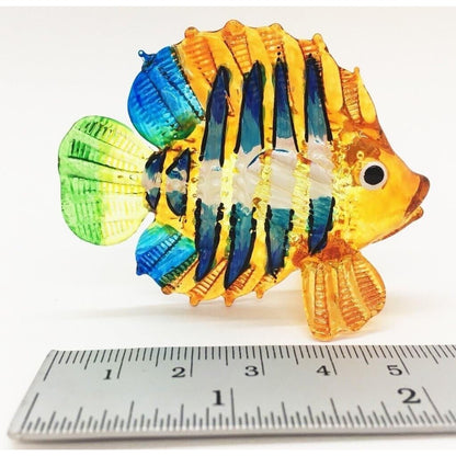 2¾" Long Yellow Blue Regal Angelfish with Green Tail Hand Blown Glass Figurine