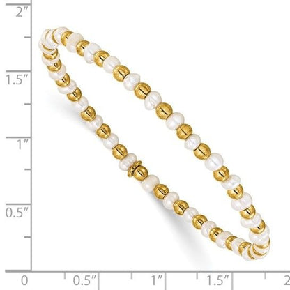 Chisel Stainless Steel Polished Yellow IP-Plated Freshwater Pearl 6.5 Inch Stretch Bracelet