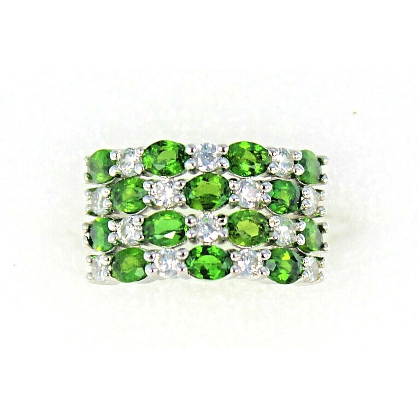 Green Quartz & White Topaz Sterling Silver 925 Ring 5.5g Size 7