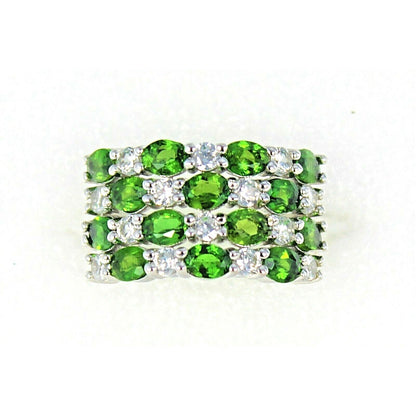 Green Quartz & White Topaz Sterling Silver 925 Ring 5.5g Size 7