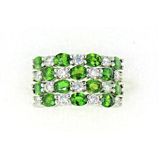 Green Quartz & White Topaz Sterling Silver 925 Ring 5.5g Size 7