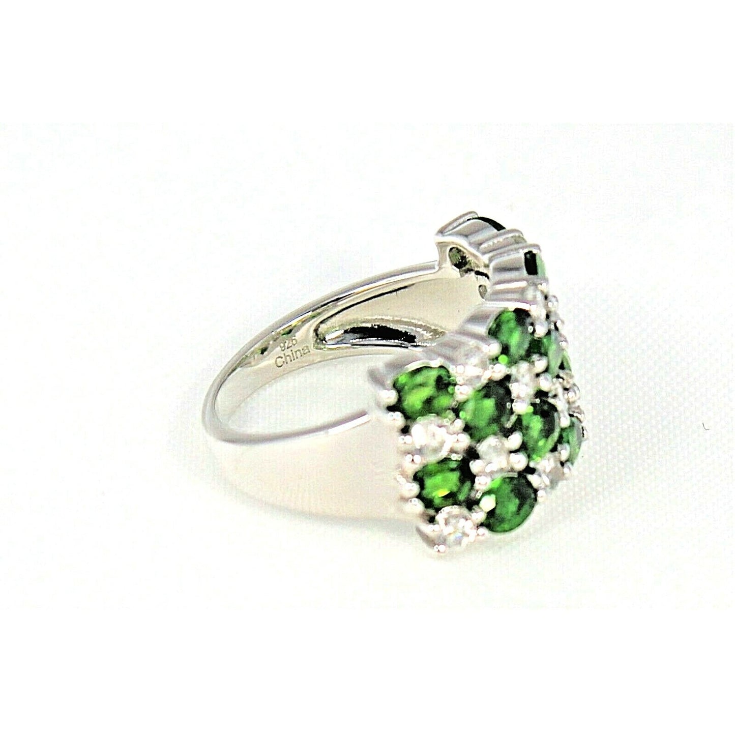 Green Quartz & White Topaz Sterling Silver 925 Ring 5.5g Size 7