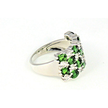 Green Quartz & White Topaz Sterling Silver 925 Ring 5.5g Size 7