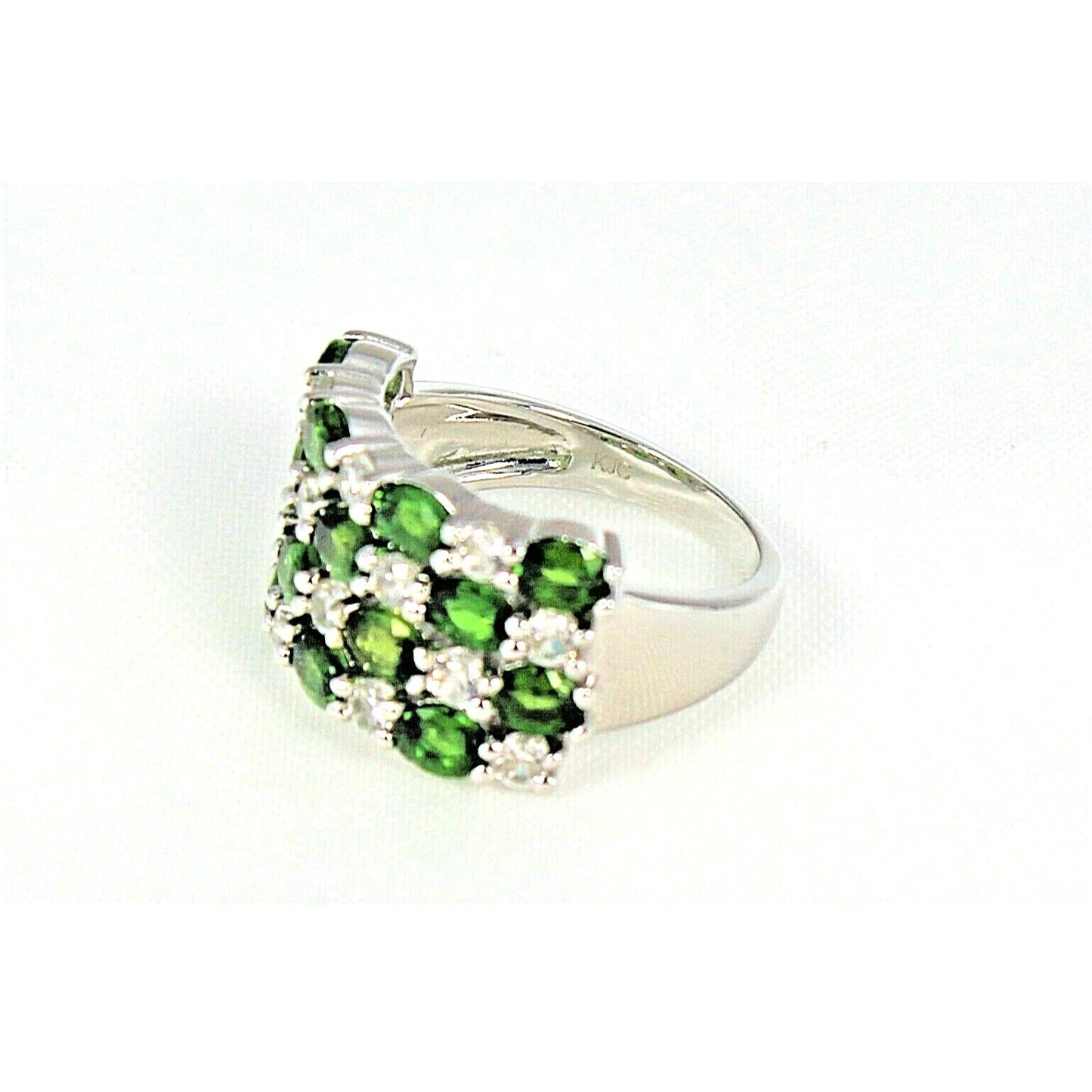 Green Quartz & White Topaz Sterling Silver 925 Ring 5.5g Size 7