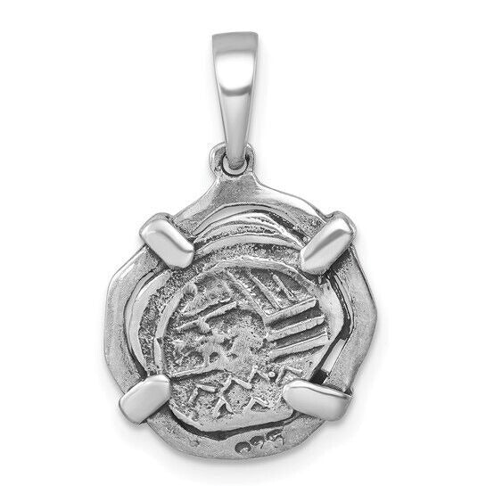 Sterling Silver Rhodium-plated Polished and Antiqued Medieval Coin Pendant