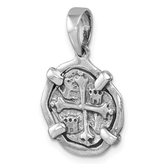 Sterling Silver Rhodium-plated Polished and Antiqued Medieval Coin Pendant