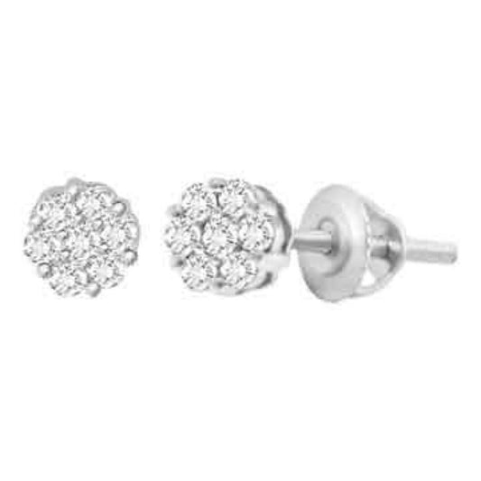 1/4ctw Round Flower Cluster Diamond Earrings 14k White Gold