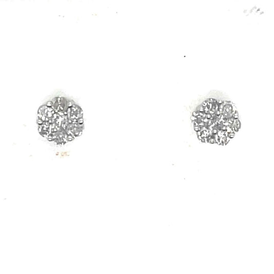 1/4ctw Round Flower Cluster Diamond Earrings 14k White Gold