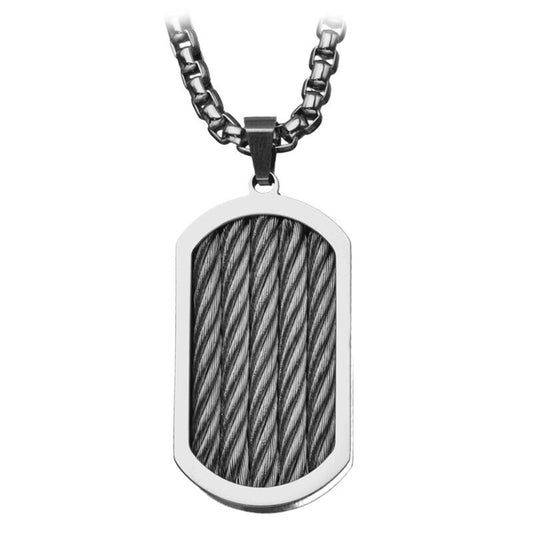 INOX Stainless Steel Three Cable Dog Tag Pendant Necklace