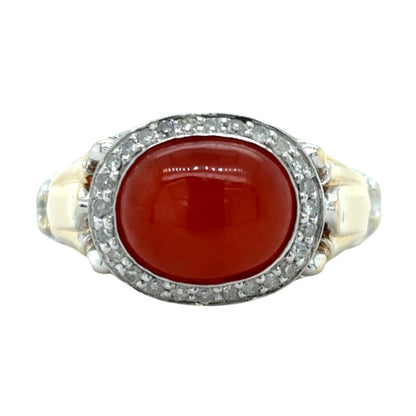Vintage 14k Two-Tone Gold Carnelian and Diamond Size 5.75 Ring 4.5g