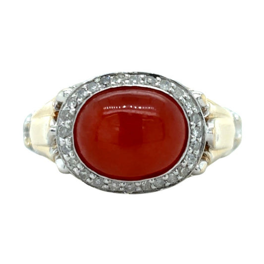 Vintage 14k Two-Tone Gold Carnelian and Diamond Size 5.75 Ring 4.5g