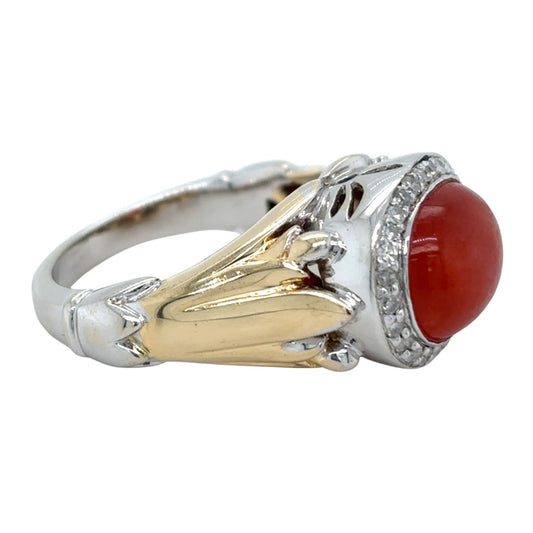 Vintage 14k Two-Tone Gold Carnelian and Diamond Size 5.75 Ring 4.5g
