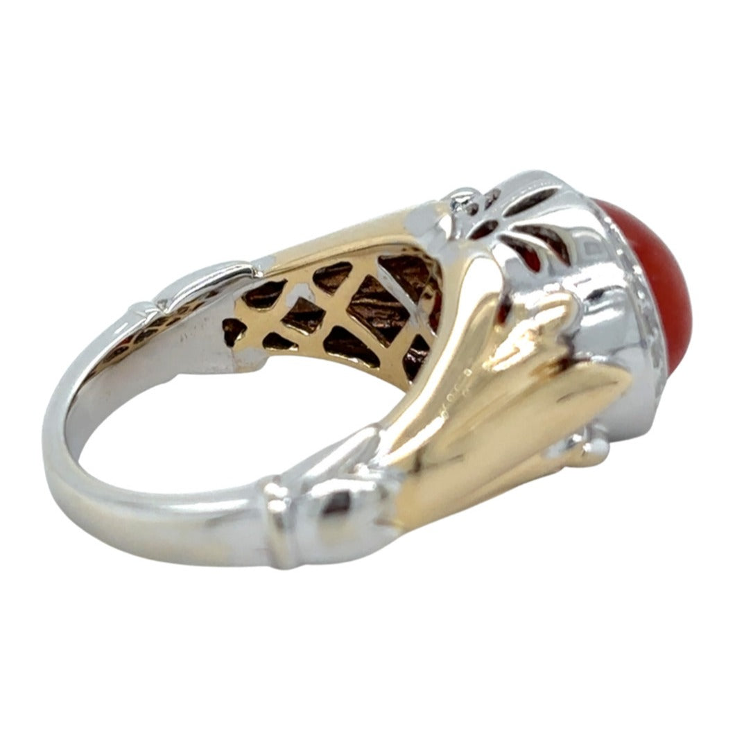 Vintage 14k Two-Tone Gold Carnelian and Diamond Size 5.75 Ring 4.5g