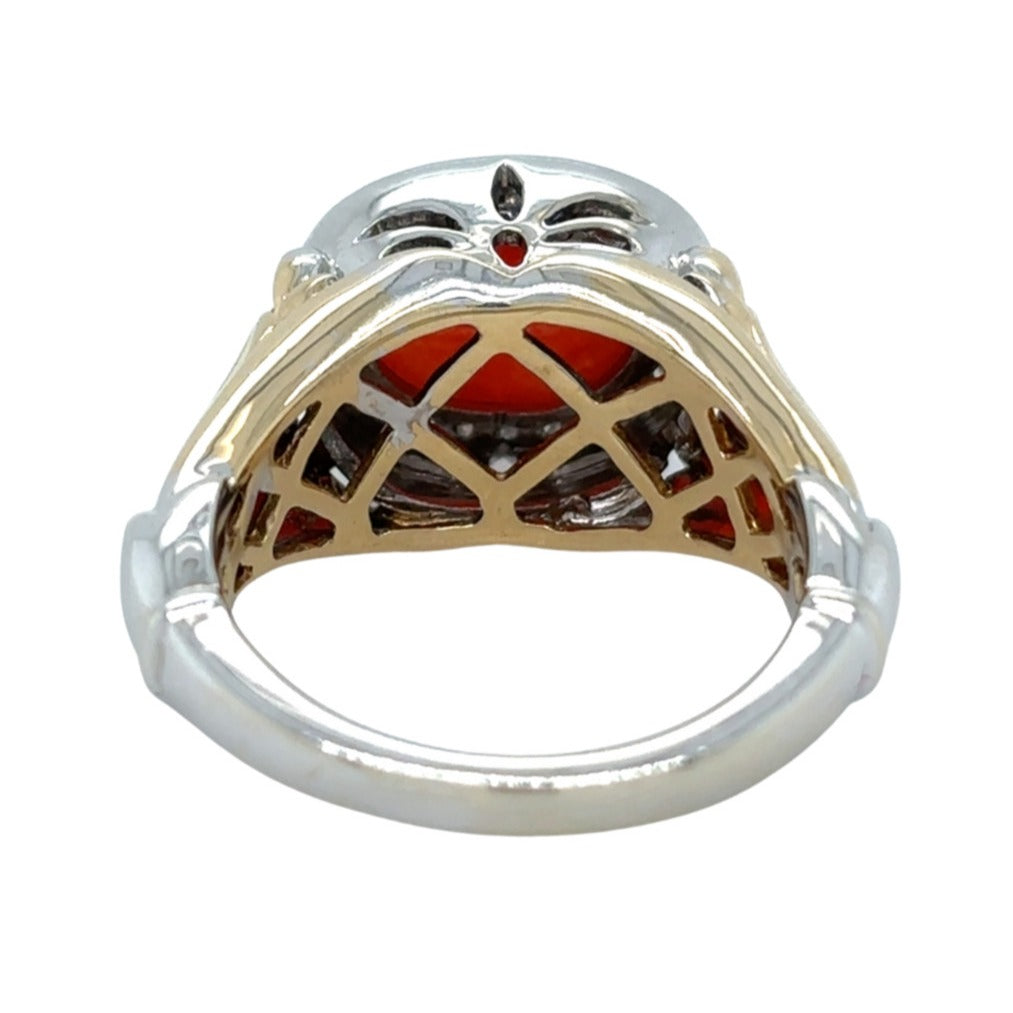 Vintage 14k Two-Tone Gold Carnelian and Diamond Size 5.75 Ring 4.5g