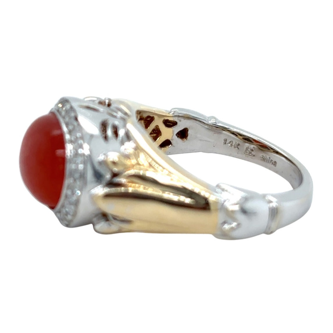 Vintage 14k Two-Tone Gold Carnelian and Diamond Size 5.75 Ring 4.5g