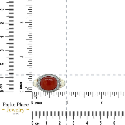 Vintage 14k Two-Tone Gold Carnelian and Diamond Size 5.75 Ring 4.5g