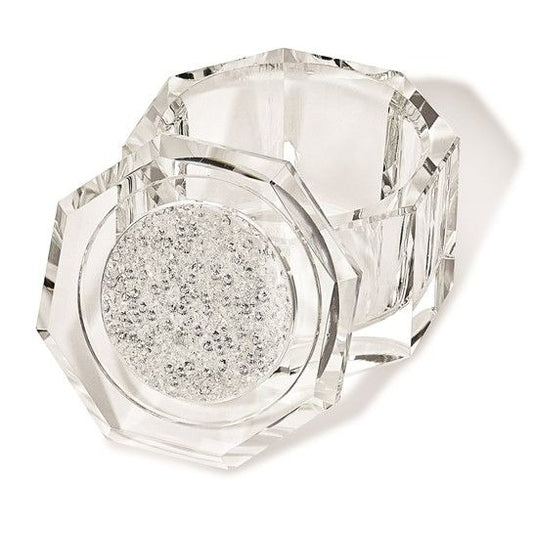 Crystal Octagonal Box With Faceted Lid & Crystal Accents